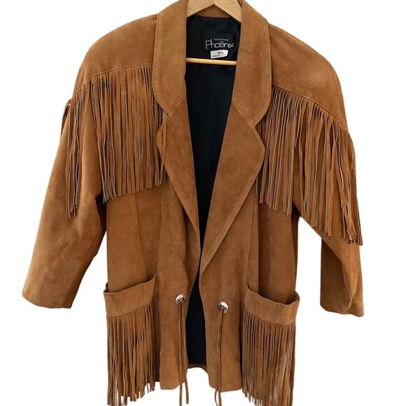 Outerwear by Phoenix Jackets & Blazers - Phenix Women's Brown Suede Fringe Blazer Jacket